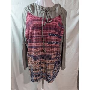 Christopher & Banks Women’s Sweatshirt Drawstring Hoodie Plus Size 1X Gray Pink